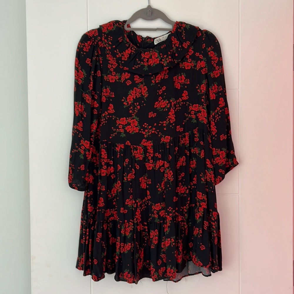 Zara Floral Collared Babydoll Dress